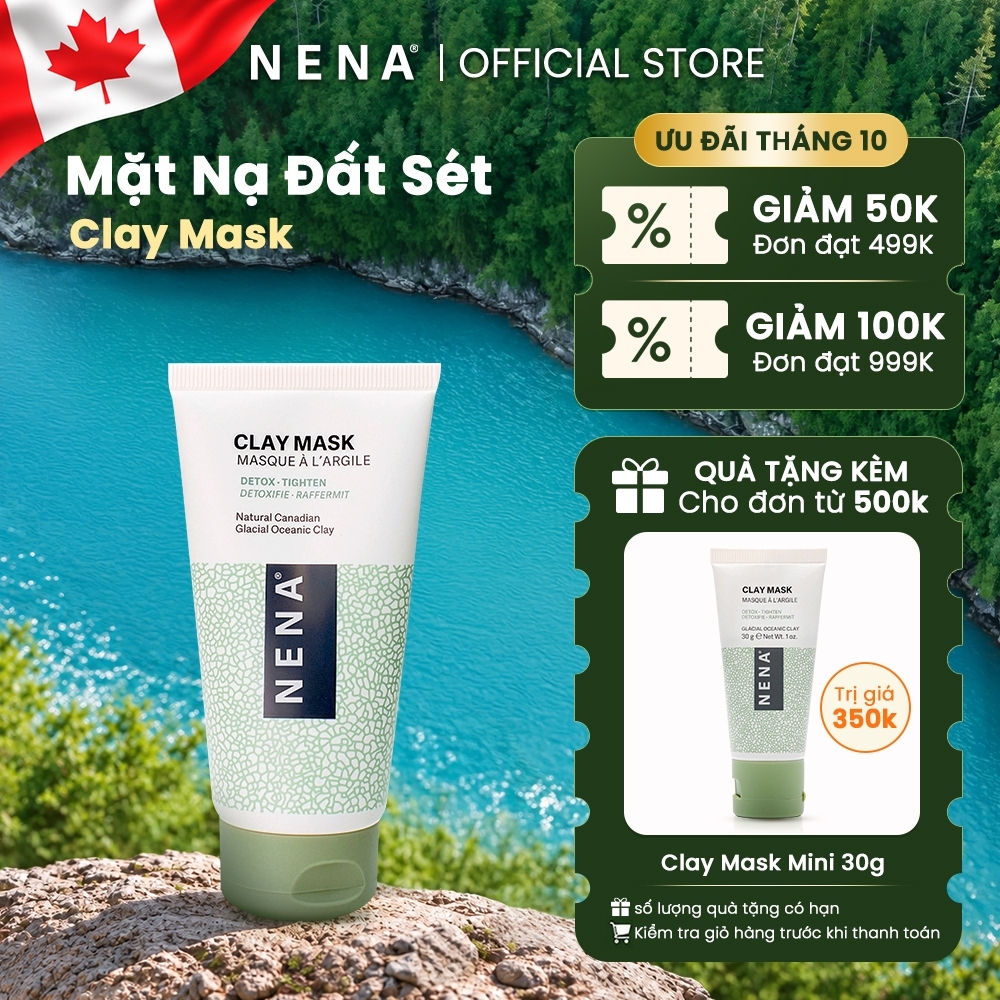 Mặt Nạ Đất Sét Detox NENA CLAY MASK Sạch Sâu, Se Khít Lỗ Chân Lông, Giảm Mụn Đầu Đen, Kiềm Dầu, Thanh Lọc Và Dịu Da 120g