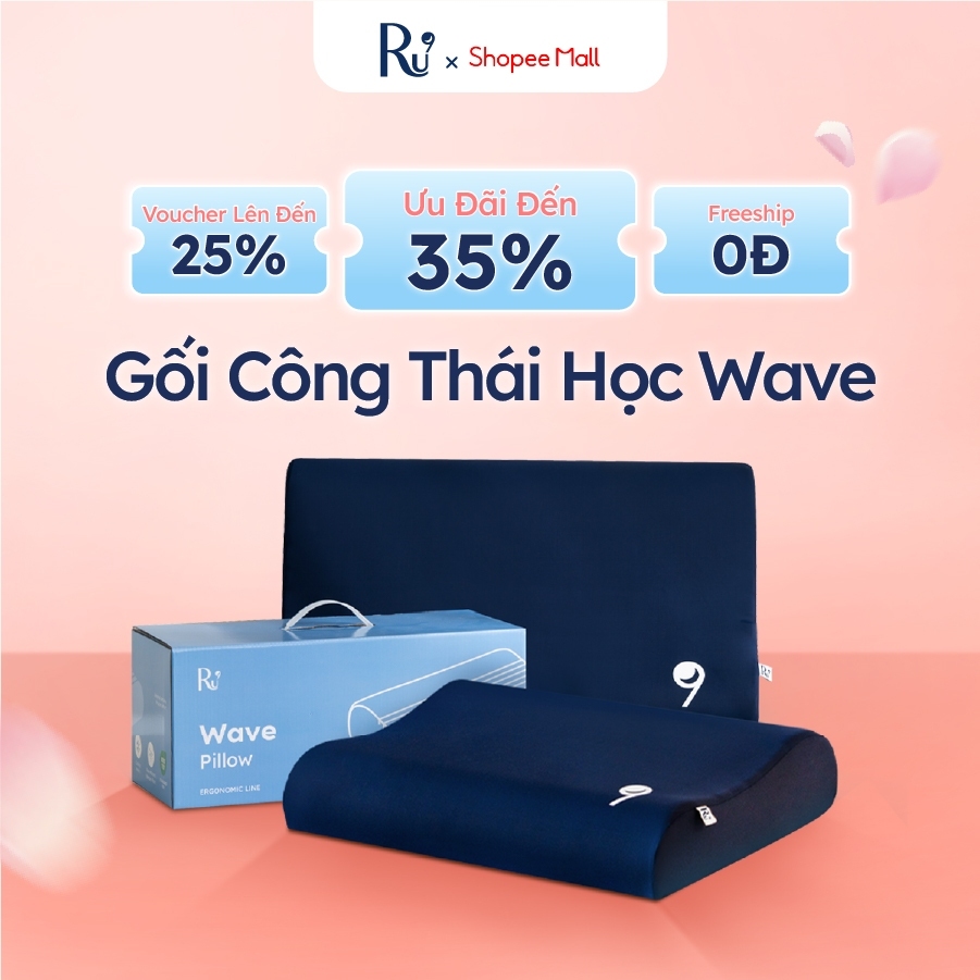 Gối Công Thái Học Wave Ru9 | Nâng Đỡ Cổ Vai Gáy | Đường Cắt Laser Giảm Độ Dốc Tránh Ngửa Đầu | 2 Độ Cao