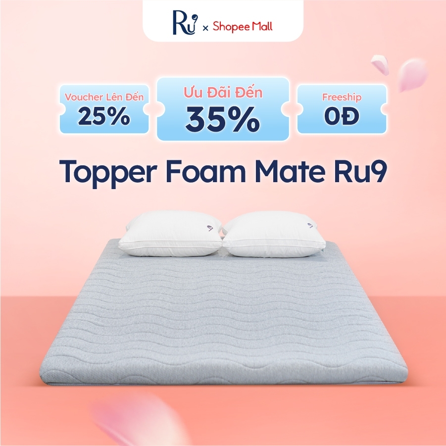 Topper Mate Ru9 Cao Cấp 5cm | Topper Foam Trải Sàn| Chất Liệu Foam Nâng Đỡ Vững Chắc | Màu Xám | Đủ Kích Thước