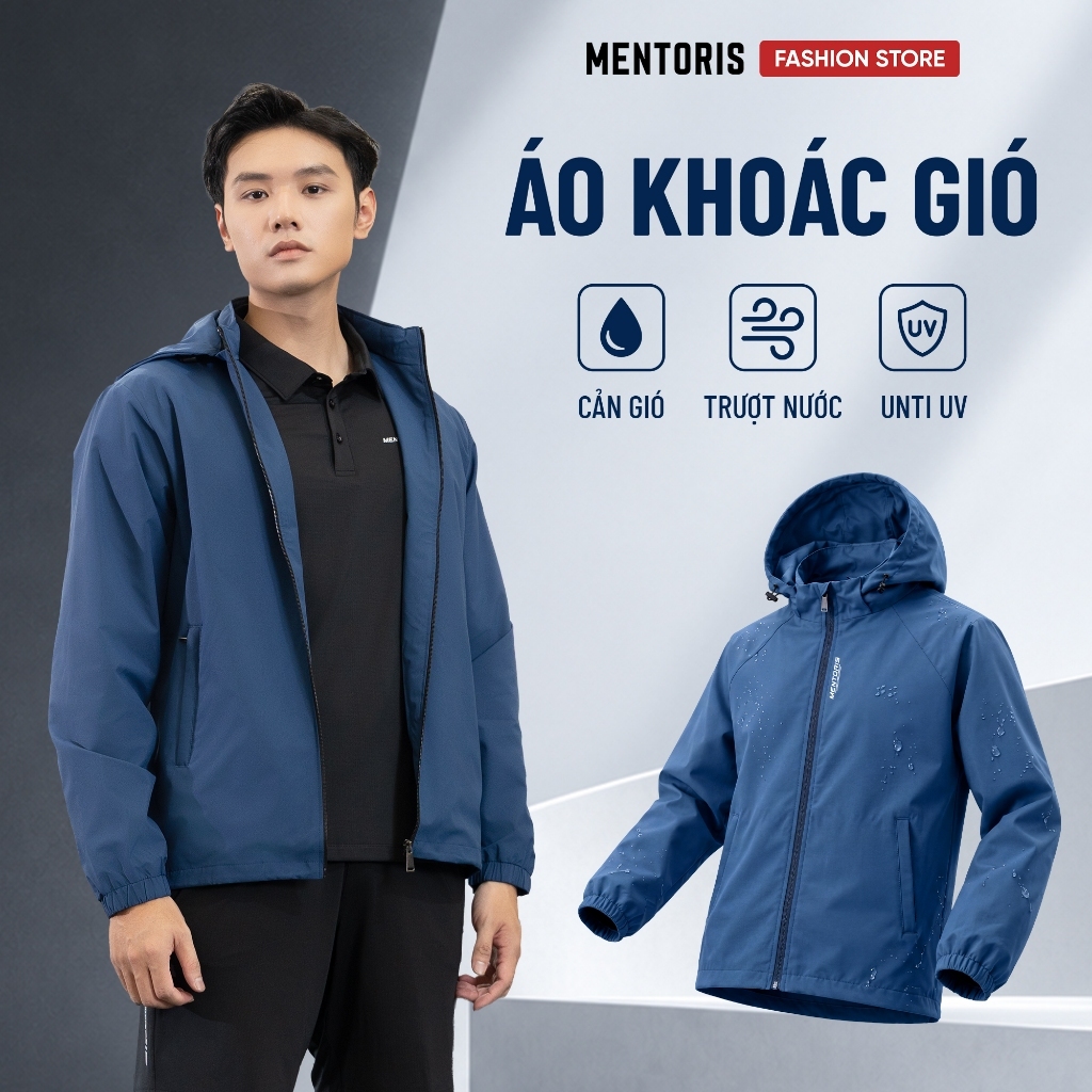 Áo Khoác Gió Nam 2 lớp MENTORIS, Áo khoác nam Chống gió, chống bụi, cản nước, giữ nhiệt MCKG25W001