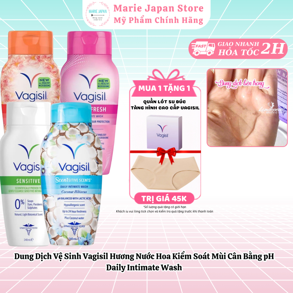 [MUA 1 TẶNG 1][CHE TÊN] Dung Dịch Vệ Sinh Vagisil Cân Bằng pH Kiểm Soát Mùi Daily Intimate Wash-Marie JapanTẶG 1 QUẦN SU