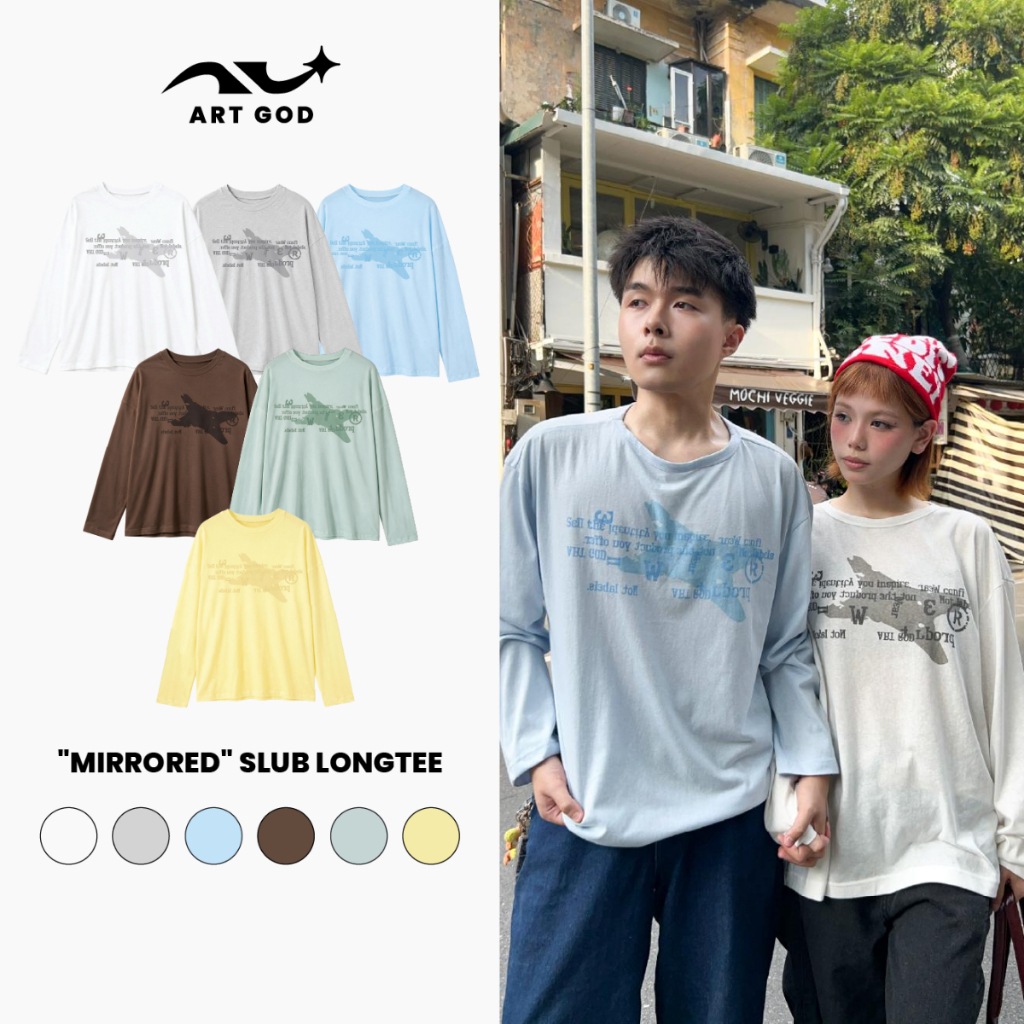 Áo Thun Xược Dài Tay MIRRORED Vải Cotton Slub Mềm Mịn Thoải Mái Unisex Nam Nữ ARTGOD HMT071