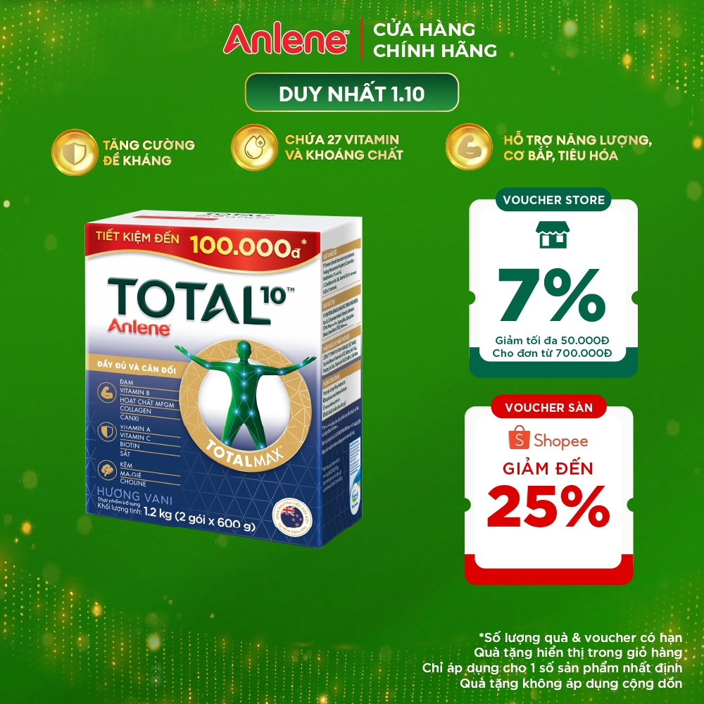 [SẢN PHẨM MỚI] Sữa Bột Total 10 hộp 1,2kg dinh dưỡng đầy đủ và cân đối cho người lớn tuổi