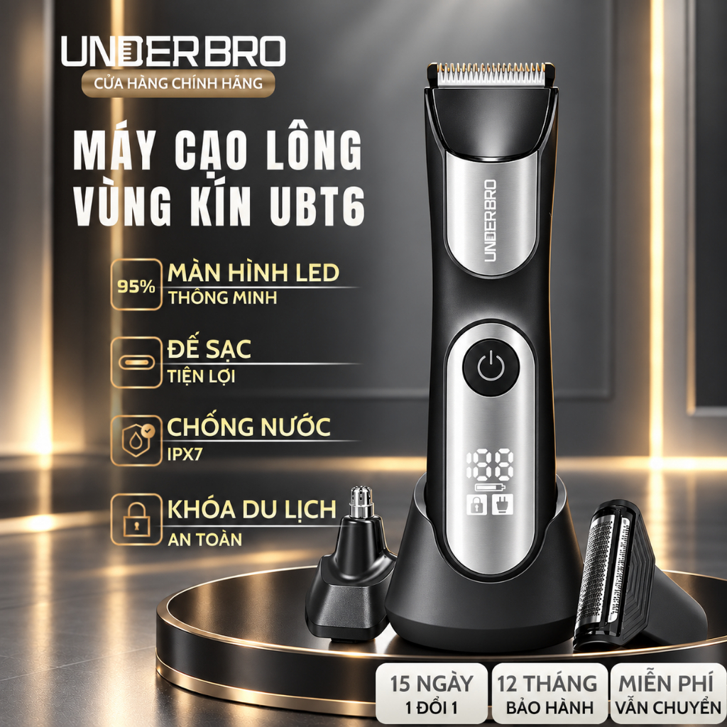 Máy Cạo Lông Vùng Kín Nam Under Bro Tông Đơ Cạo Lông Vùng Kín Cho Nam Chống Nước IPX7 Công Thái Học