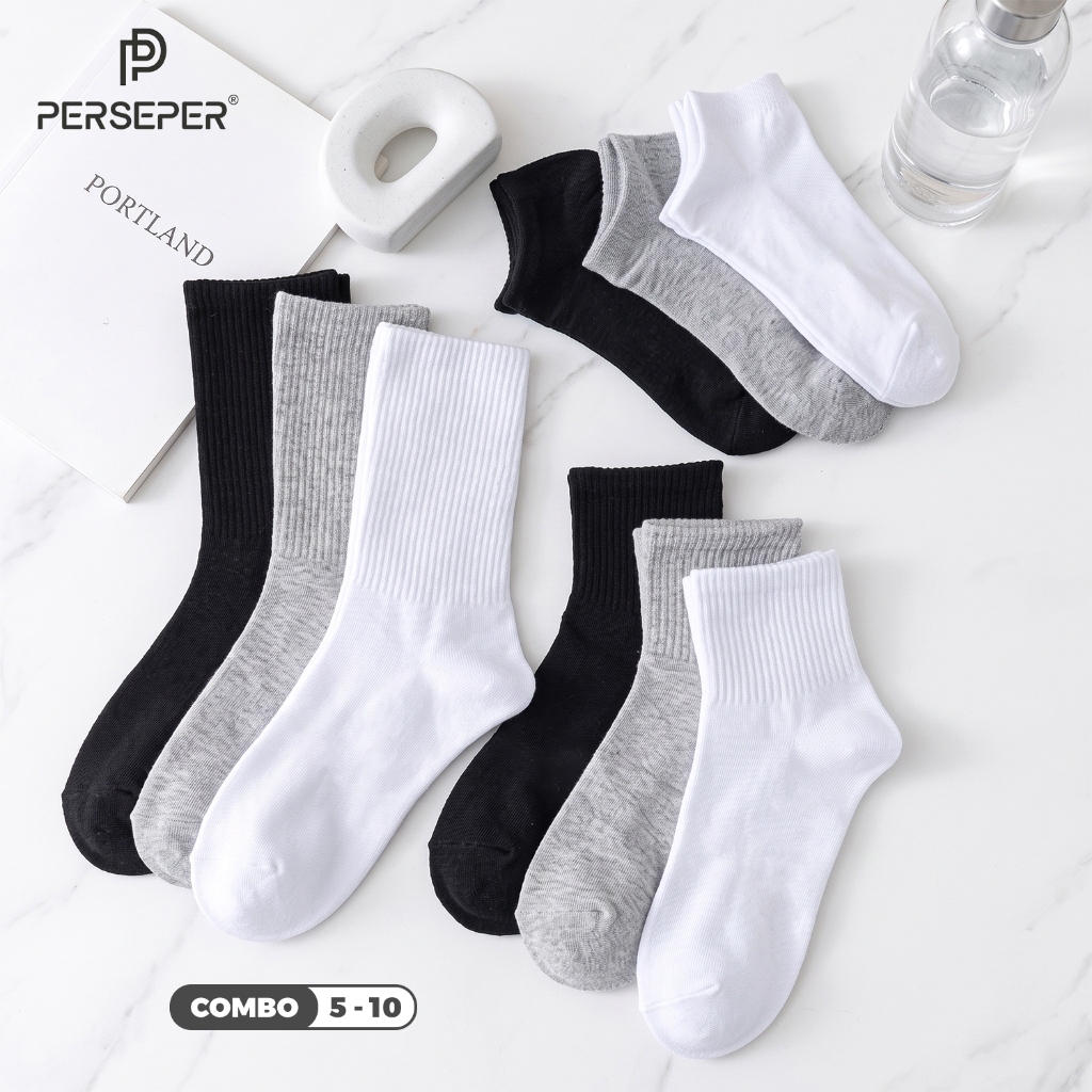 COMBO tất vớ nam nữ trơn mầu sắc trung tính basic, chất liệu cotton co giãn thoáng khí - Ekiu Shop