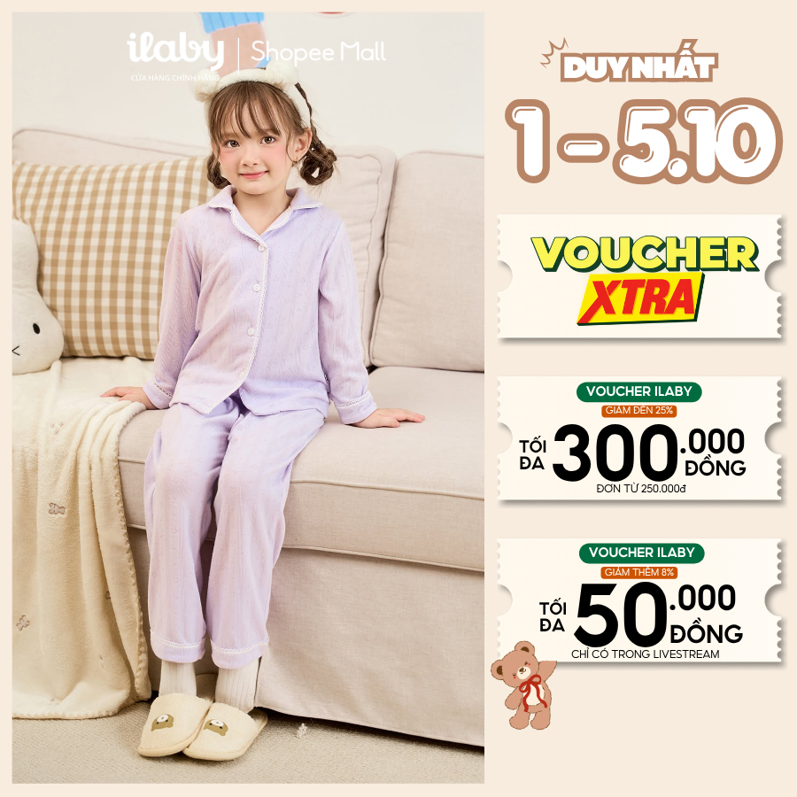[GIÁ MỞ BÁN] Đồ bộ mặc nhà dài tay bé gái ILABY, pijama dài tay bé gái chất cotton thoáng mát, thiết kế basic [4219]