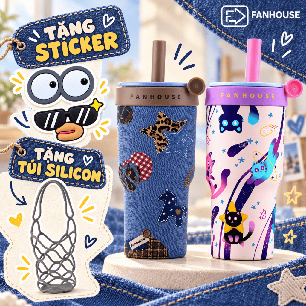 Ly giữ nhiệt Wings 620ml lõi Thủy Tinh, Fan House ly giữ nhiệt 12h khắc tên tặng túi vải canvas