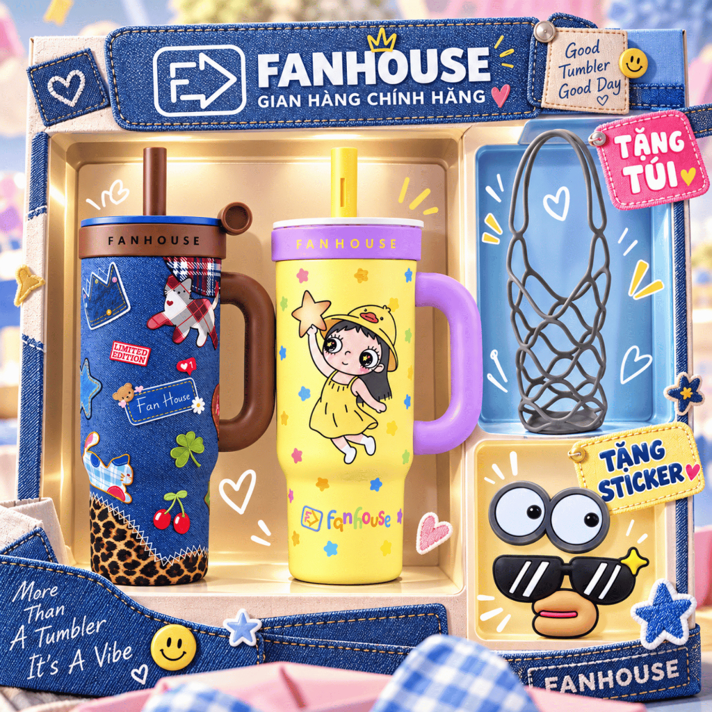 Ly giữ nhiệt Wings II lõi Thủy Tinh dung tích 900ml, Fan House ly nước giữ nhiệt 6-8h, vỏ ngoài inox 304