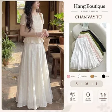 Chân Váy Tơ, Chân Váy Dài Dáng Xòe Chất Linen Tơ Đai Vừa Có Xếp Li Chiết Eo Tôn Dáng CVDAI