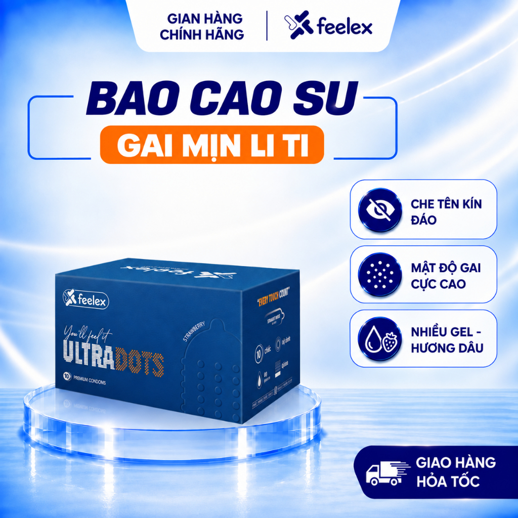 Bao cao su Feelex gân gai, nhiều gel bôi trơn - Hộp 10 bcs