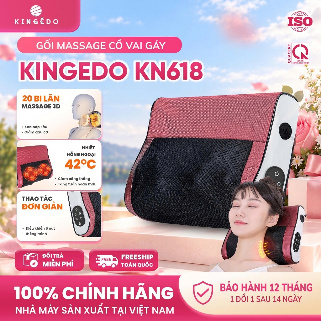 【Phiên Bản Mới 2026】Gối Massage Hồng Ngoại 20 Bi Xoay – Máy Massage Cổ Vai Gáy Lưng Nâng Cấp – Có Nhiệt Sưởi Ấm, Đảo Chi