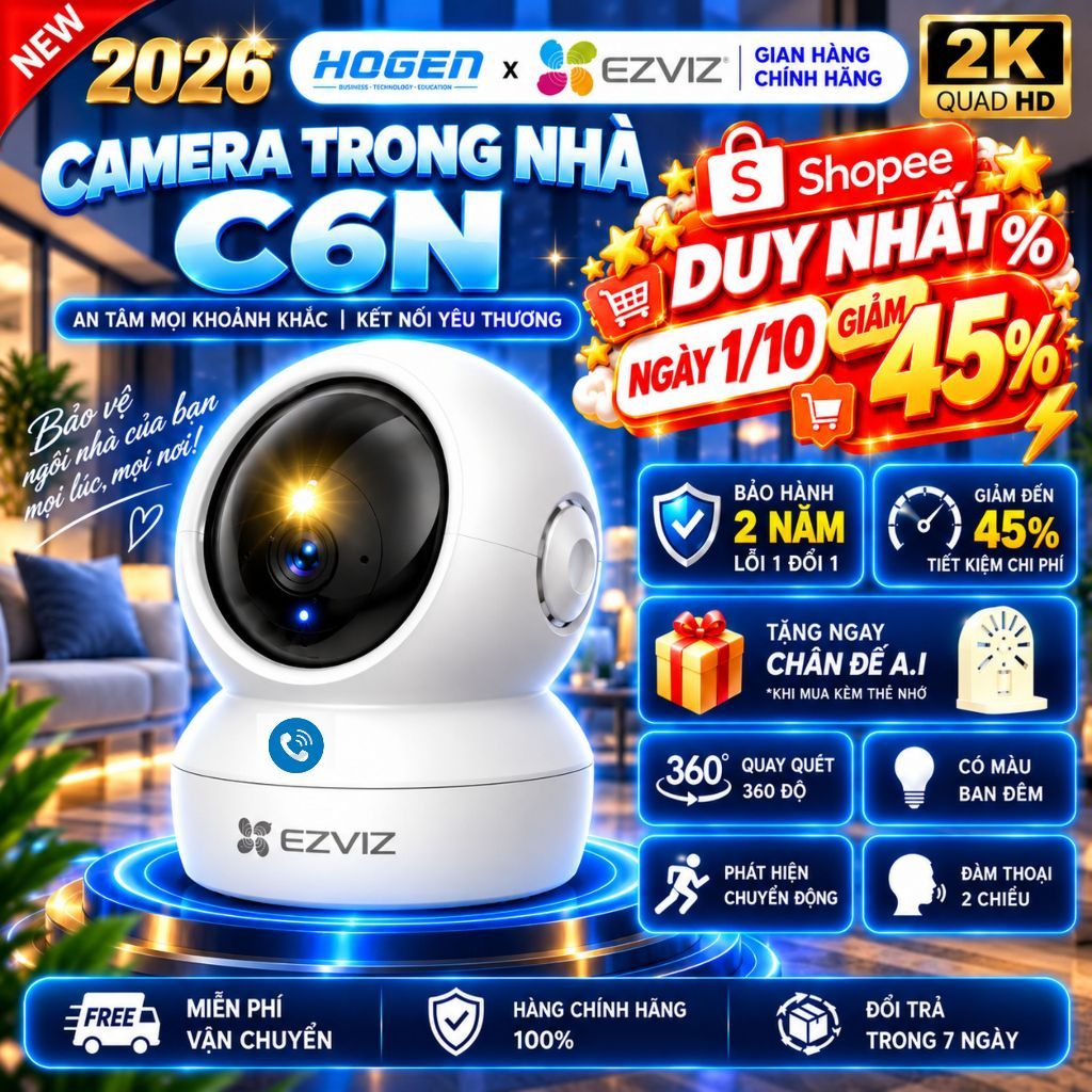 Camera WiFi Trong Nhà Ezviz C6N, H6C PRO 2MP 3MP 5MP -Xoay Quét 360,Đàm Thoại 2 Chiều, BH 24 Tháng