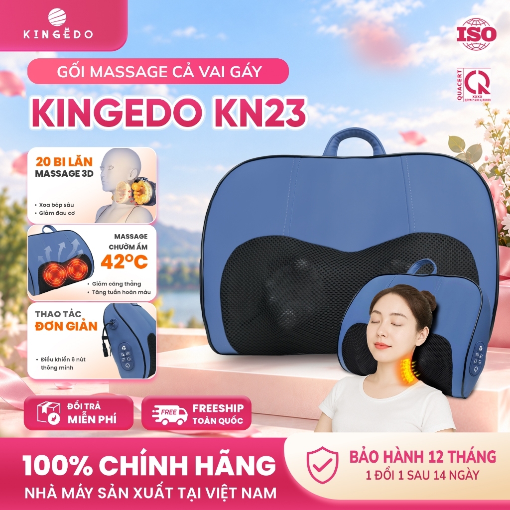 Gối Massage Cổ Vai Gáy KingEdo KN23 – Máy Massage 3D Nhiệt Hồng Ngoại, Giảm Đau Mỏi Hiệu Quả