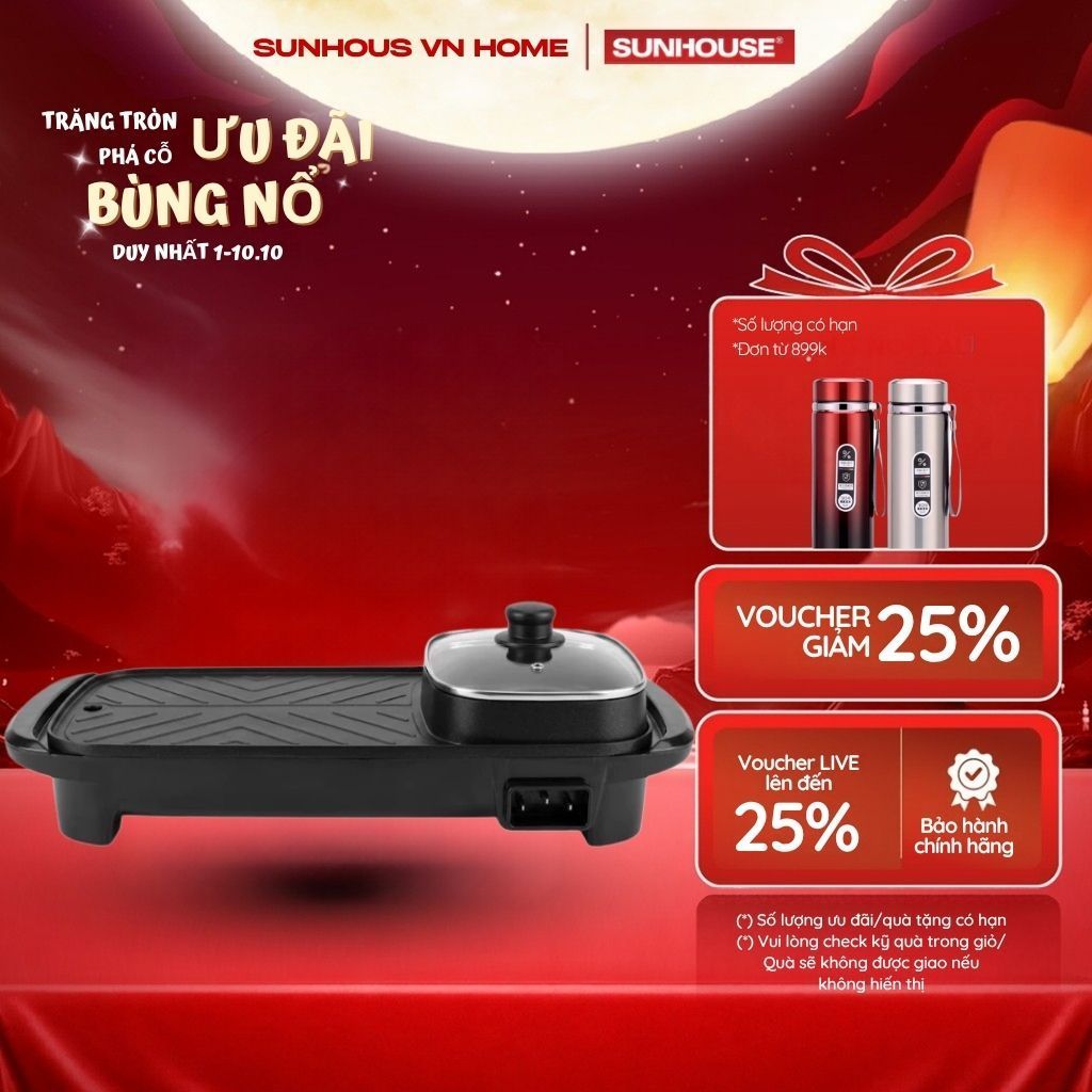 Bếp Lẩu Nướng Đa Năng 2 In 1 Cao Cấp Công Suất 1300W Chống Dính, Dễ Vệ Sinh