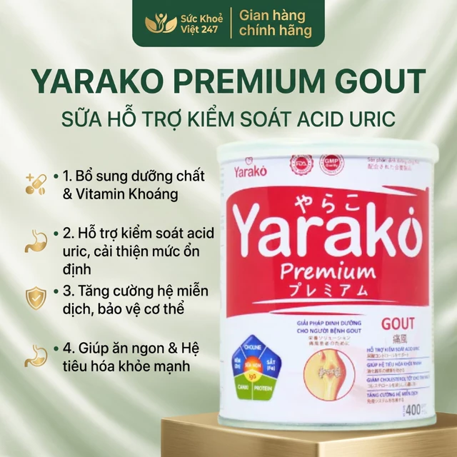 Sữa YARAKO Premium Gout – Dinh Dưỡng Dành Cho Người Bệnh Gout, Hỗ Trợ Giảm Acid Uric