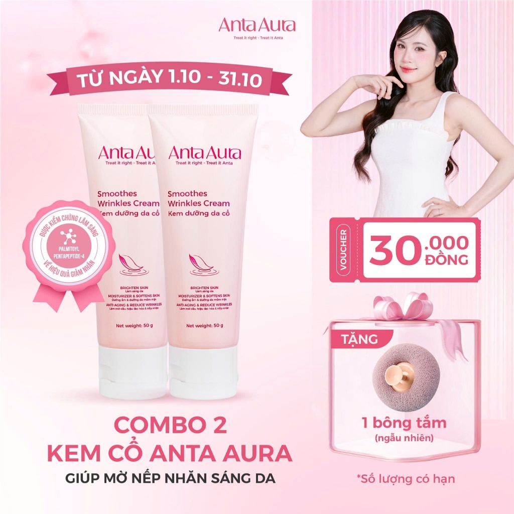 [Combo 2] Kem dưỡng da cổ Anta Aura giảm nhăn, dưỡng ẩm, sáng da, chiết xuất hoa sen -  1 tuýp 50g