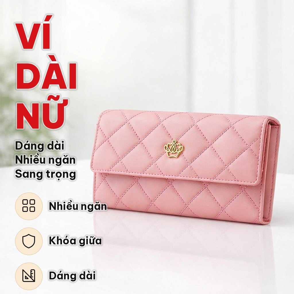 Ví Nữ Dáng Dài Hàn Quốc Bằng Da PU, Bóp Nữ Cầm Tay Thiết Kế Nhiều Ngăn, Đựng Tiền Và Điện Thoại Tiện Dụng