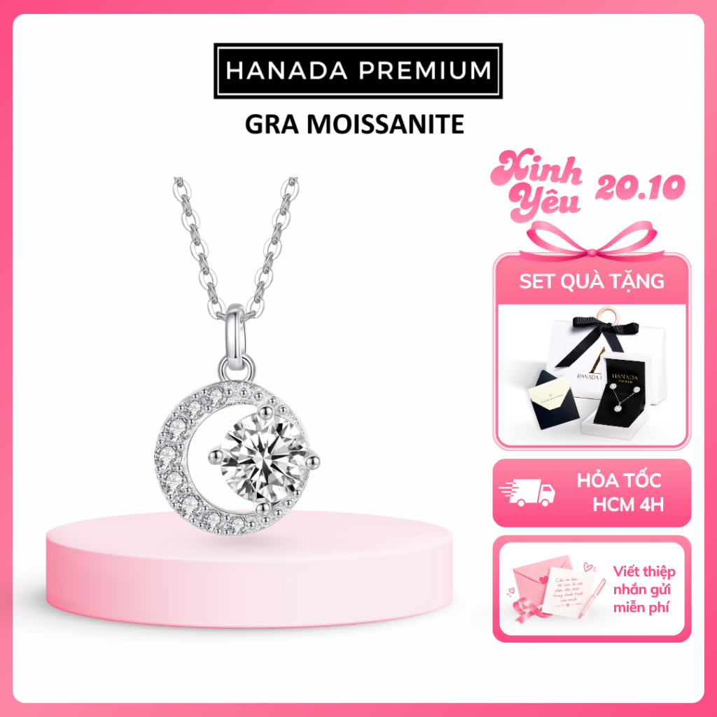 [QUÀ TẶNG 20/10 CAO CẤP] Dây Chuyền Bạc 925 HANADA Đá Moissanite 5MM Mặt Trăng Phủ Bạch Kim, Qùa Tặng Bạn Gái 1746
