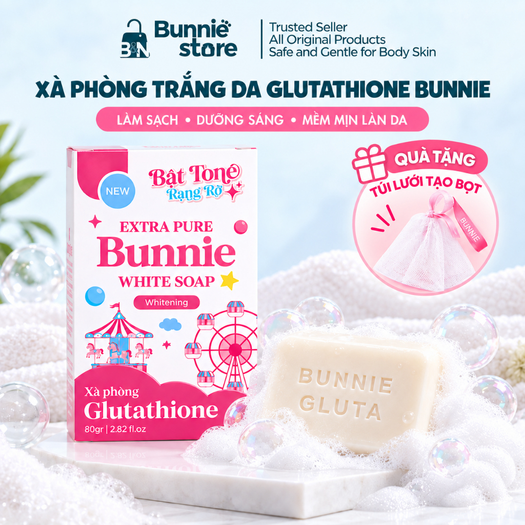 [MUA 2 TẶNG 1]Xà phòng Glutathione Bunnie hỗ trợ LÀM SÁNG DA , NÂNG TONE với tinh chất Glutathione (Tặng khay đựng)