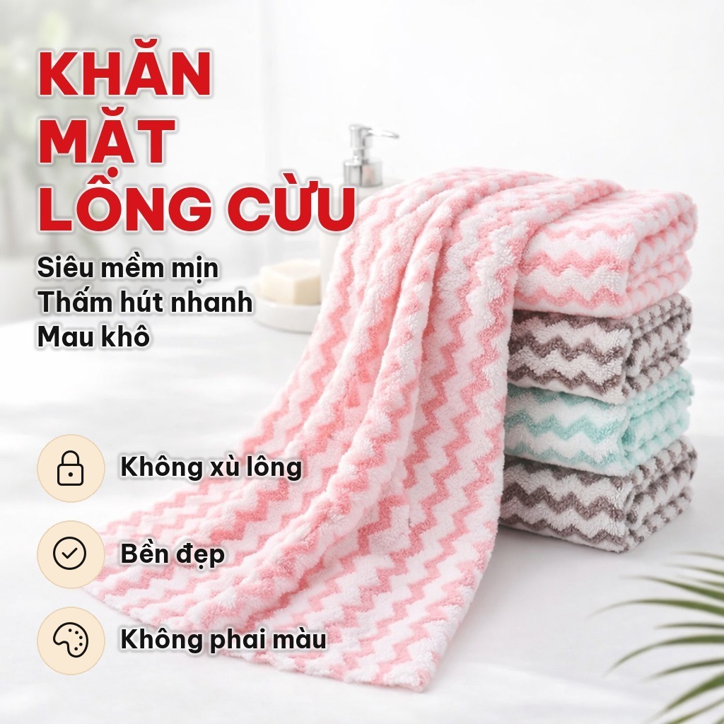 [COMBO 10] Khăn Mặt Cotton Siêu Mềm 30x50cm, Khăn Rửa Mặt Vân Kẻ Sọc Thấm Hút Nhanh Cho Trẻ Em Và Người Lớn