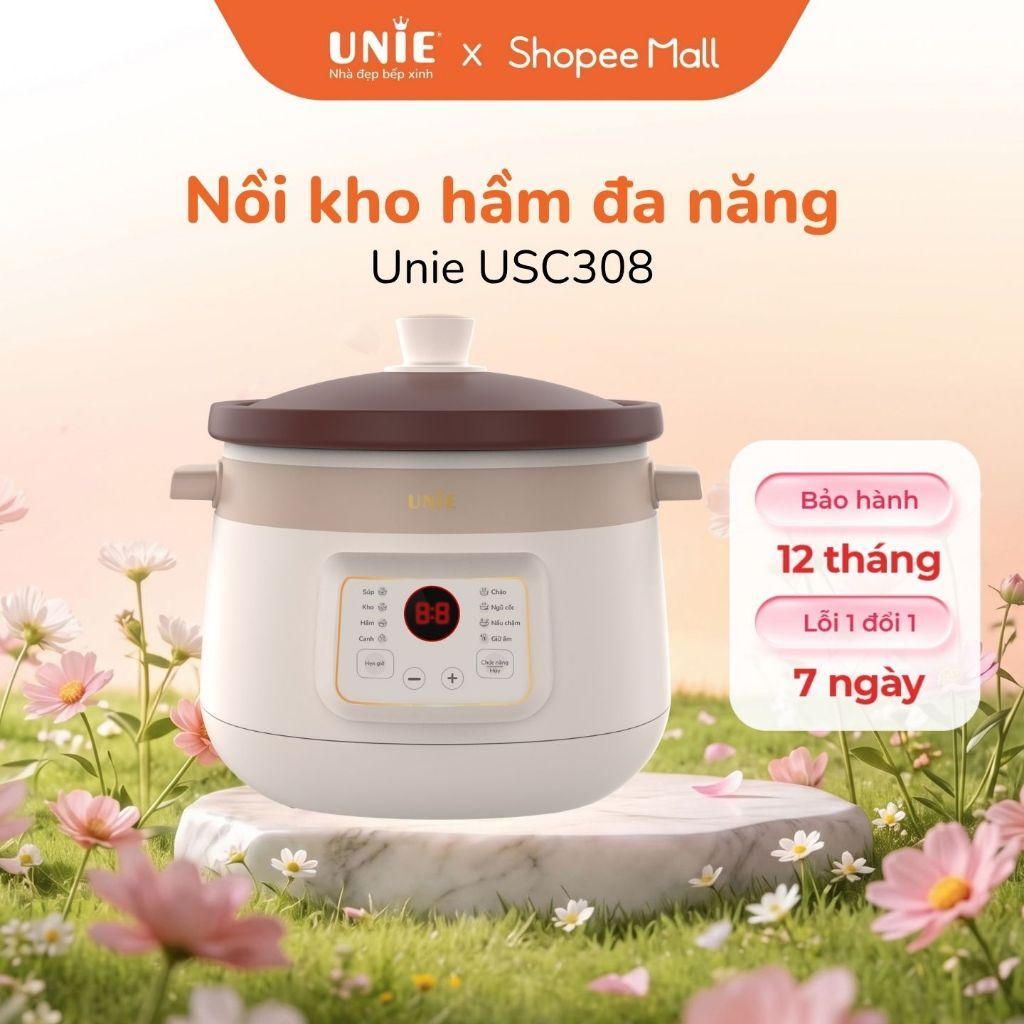 [FS] Nồi kho hầm chậm đa năng UNIE USC308, lòng nồi gốm tử sa cao cấp, dung tích 3L, 8 chức năng nấu, bảo hành 12 tháng
