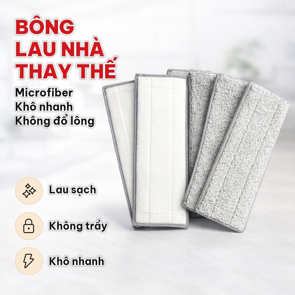 [COMBO 10] Bông Lau Nhà Thay Thế 12x32cm, Miếng Lau Sàn Sợi Microfiber Mật Độ Dày Cho Cây Tự Vắt, Không Đổ Lông