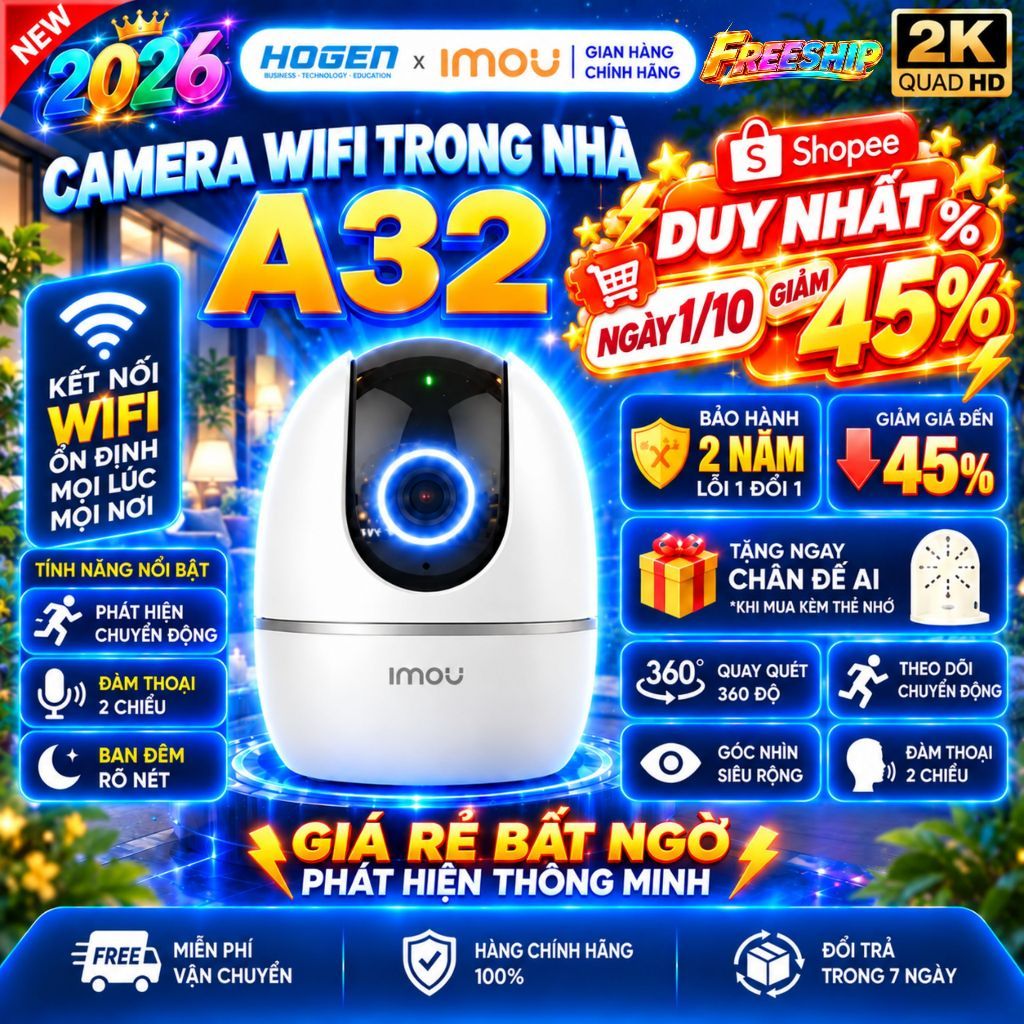Camera Wifi Imou Trong Nhà A32/A52EP – Quay Quét 360, Đàm Thoại 2 Chiều, Hồng Ngoại Đêm, BH 24TH