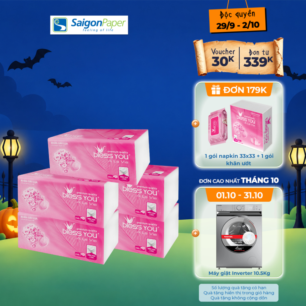 Combo 5 gói Khăn giấy rút Softpack Bless You Alavie 250 tờ