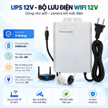 Bộ lưu điện 12V dung lượng 5400MAH lưu điện wifi và camera ngoài trời trữ điện tối đa 6-8H