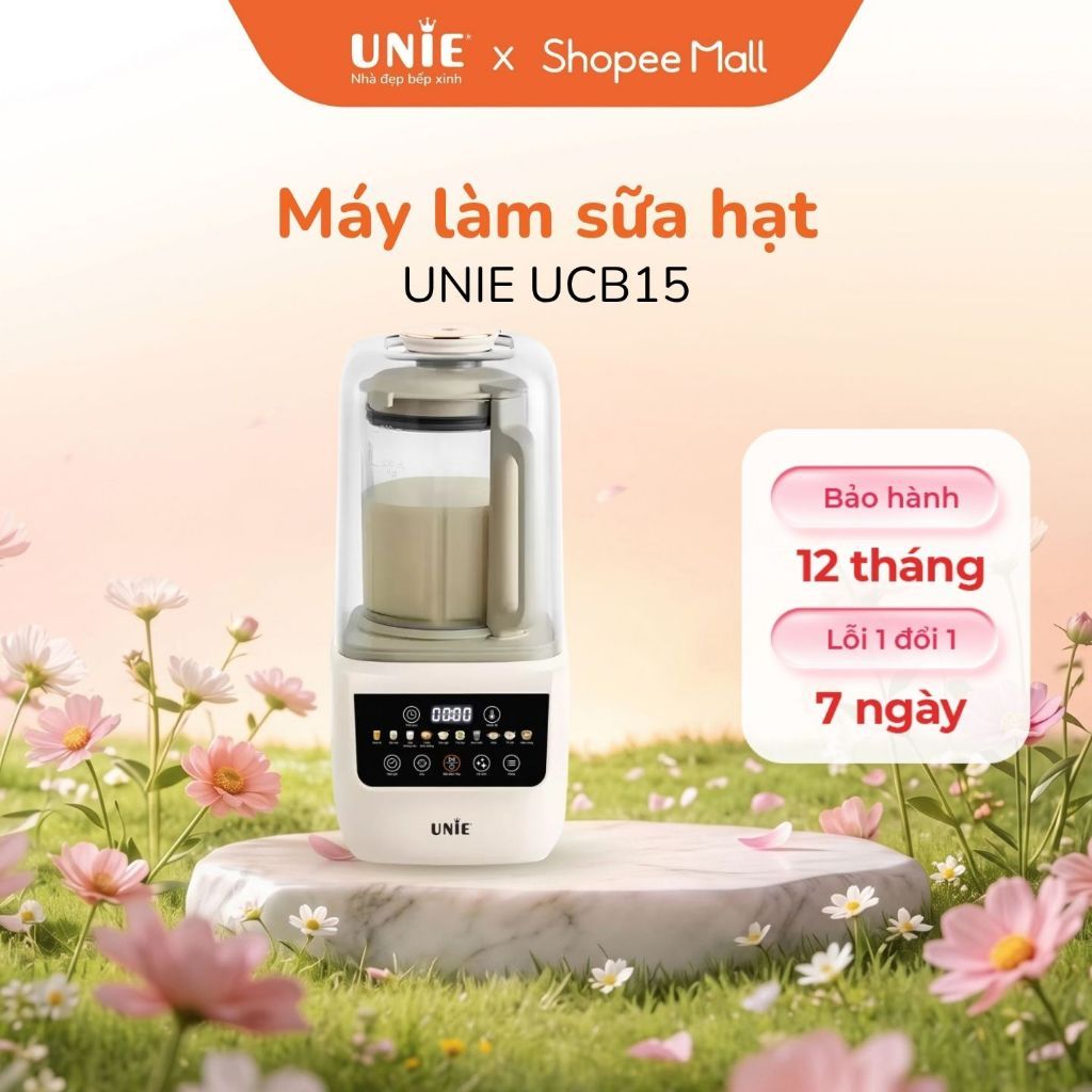 [FS] Máy làm sữa hạt UNIE UCB15 dung tích 1.5L, giảm ồn 30%,10 chức năng nấu, lưỡi dao xay 8 cánh, bảo hành 12 tháng