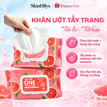 Gói 15/60 miếng khăn ướt tẩy trang SkinDilys, tẩy trang sạch sâu mắt môi và lớp makeup, tẩy trang khăn ướt dịu nhẹ