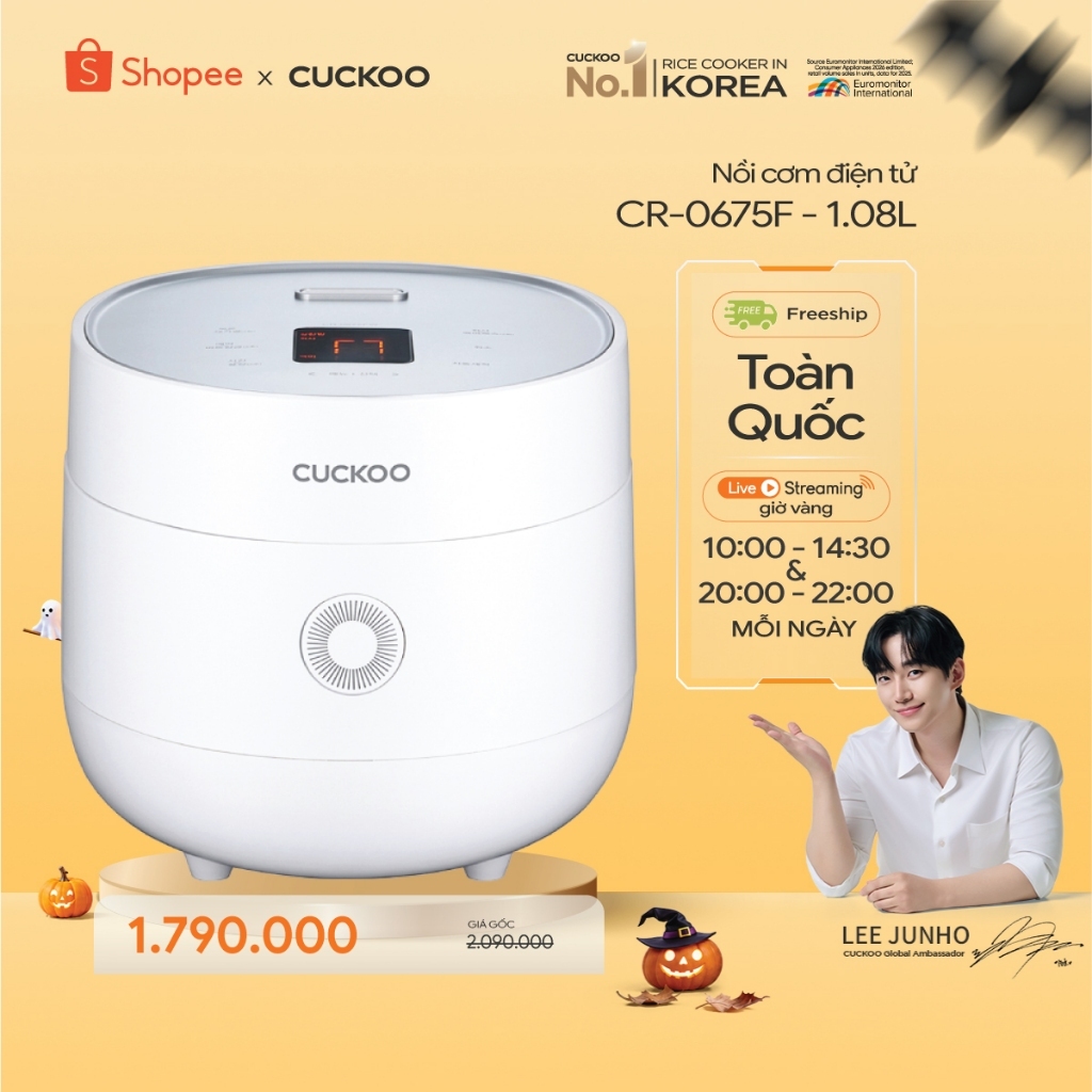 Nồi cơm điện tử CUCKOO CR-0675F phiên bản quốc tế 1,08 lít- Lòng nồi chống dính - Hàng chính hãng
