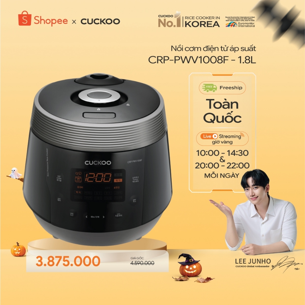Nồi cơm điện tử áp suất Cuckoo 1.8L CRP-PWV1008F - Lòng nồi phủ men Xwall- Ngôn ngữ Tiếng Việt- bảo hành 1 năm