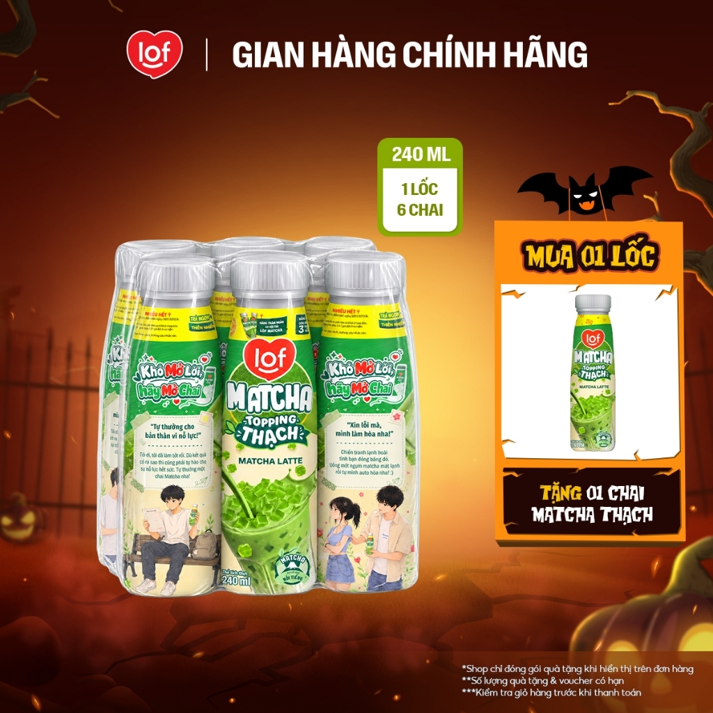 Trà sữa Lof Matcha topping thạch thùng 24 chai x 240ml