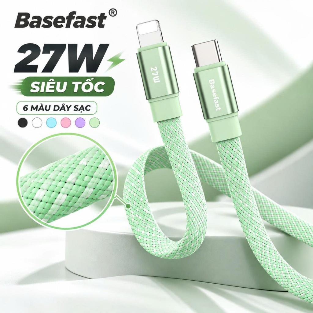 Dây cáp sạc nhanh C to LN 27W Basefast bện dù siêu bền chống gãy dùng cho Phone xs 11 12 13 14 pro
