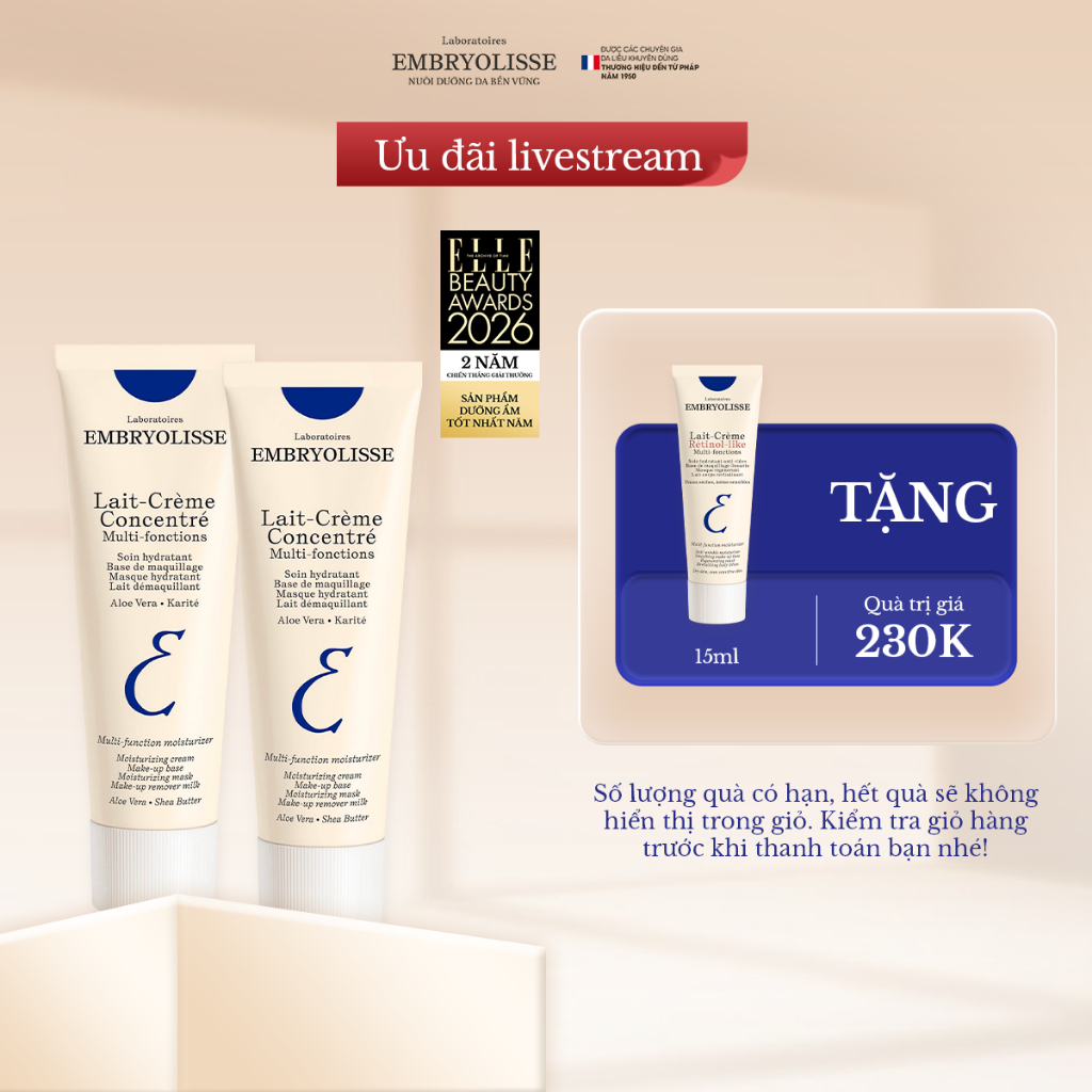 [Livestream X EMB] Combo 2 Kem Dưỡng Ẩm Phục Hồi Embryolisse Lait Creme Concentre 75ml