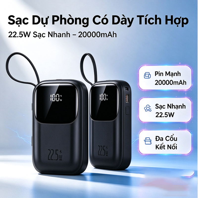 Dosen sạc dự phòng 22.5w 10000mAh 20000mAh Power bank Với màn hình hiển thị mức Led