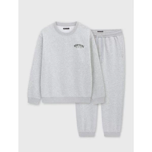 Bộ quần áo nỉ nam cổ tròn áo dài tay quần joggercạp chun bo gấu giữ ấm tốt CANIFA 8ST26W002