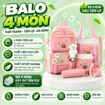 Balo Combo CUTE 4 Món, Balo Thời Trang, Balo Nữ, Balo Đi Học - Set Balo 4 Món [ BẢO HÀNH 12 THÁNG ].