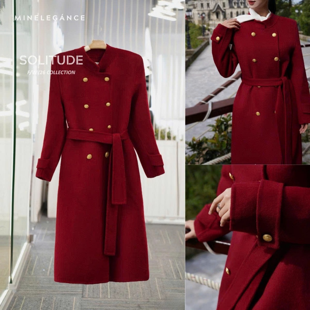 MINELEGÁNCE | ÁO DẠ LÔNG CỪU DÁNG DÀI PHỐI CÚC THANH LỊCH, SANG TRỌNG - MIN031