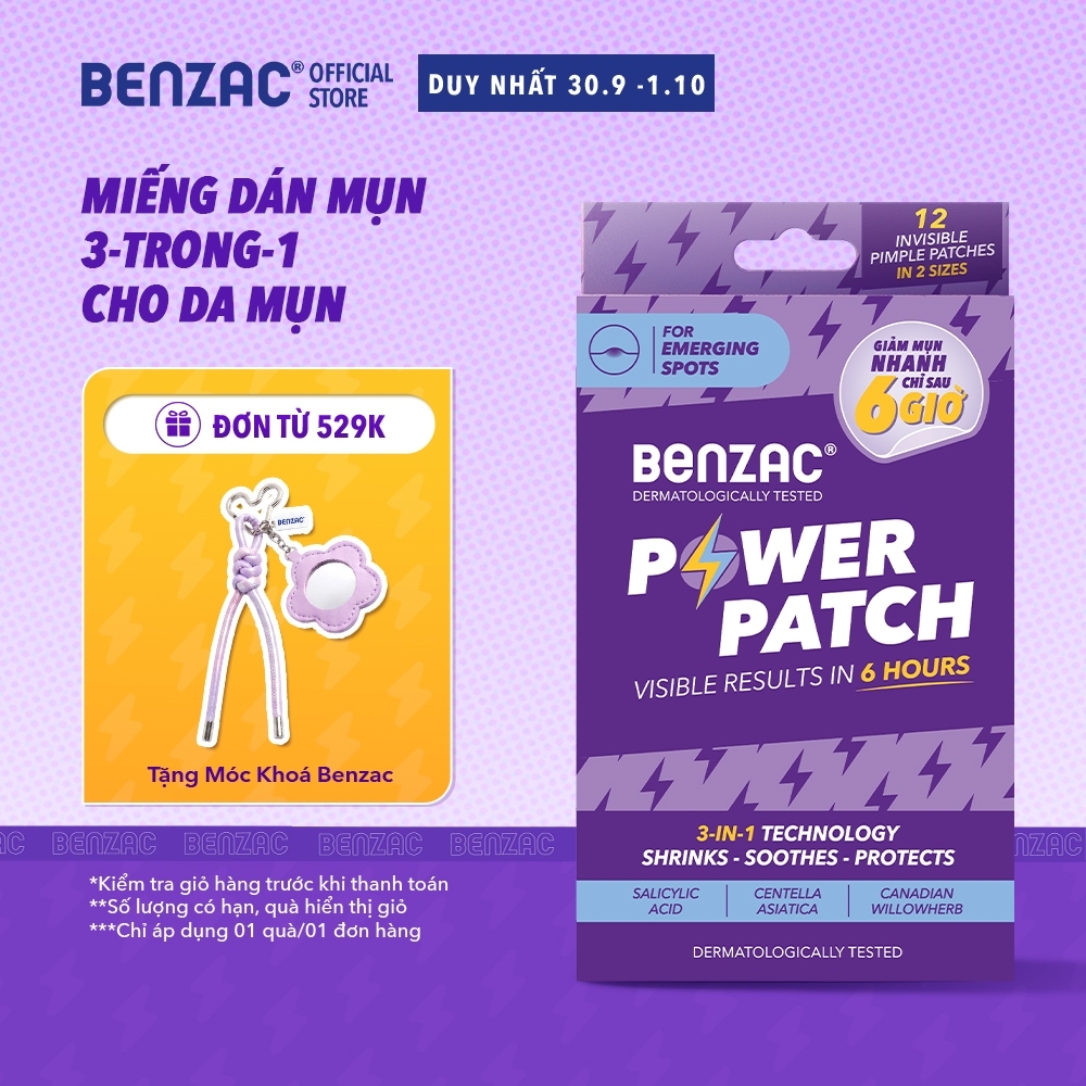Miếng dán mụn 3 trong 1 BENZAC Power Patch x 12 miếng với Salicylic Acid