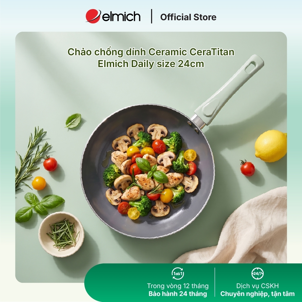 Chảo chống dính Ceramic CeraTitan Elmich Daily size 24cm