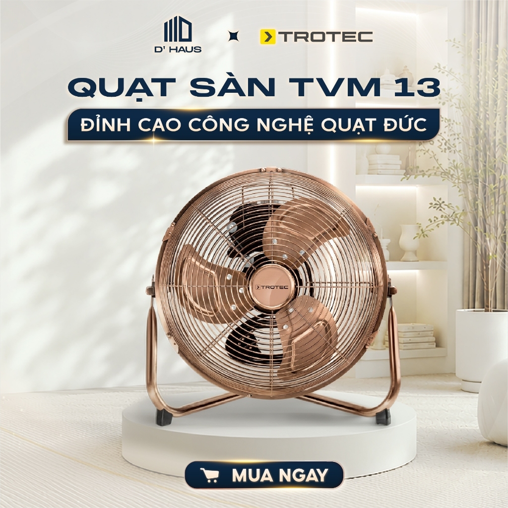Quạt Sàn Trotec Chính Hãng TVM13 Công Suất 44W, Quạt Retro Kim Loại - 3 Cấp Độ Gió Điều Chỉnh Góc 100°