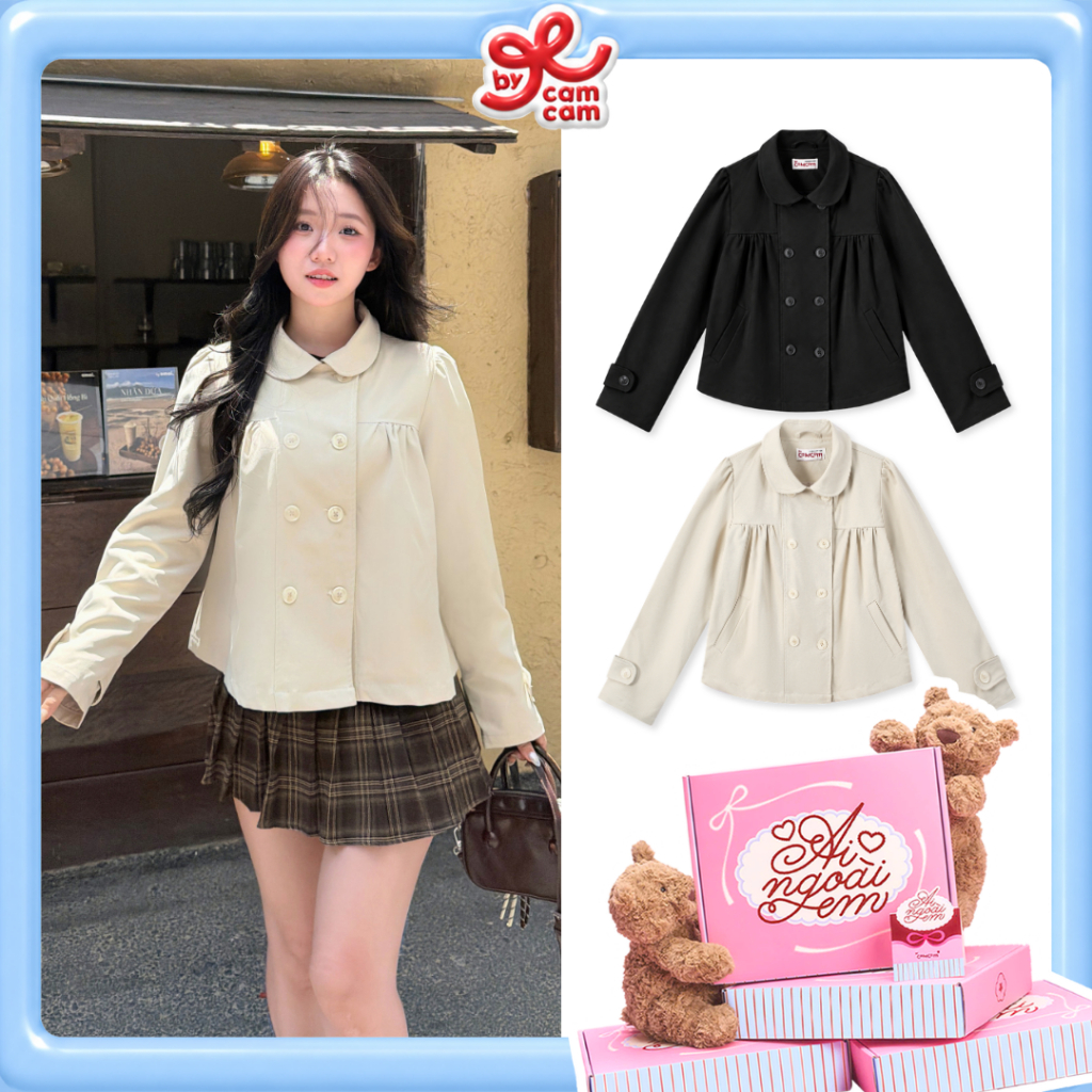 [AI NGOÀI EM] Áo Khoác Kaki Cổ Sen Dáng Rộng 𝑩𝒚𝒄𝒂𝒎𝒄𝒂𝒎 Phối 2 Hàng Cúc Trendy Nữ Tính AKHD731