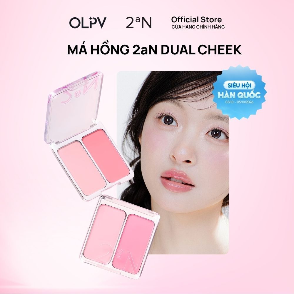 Bảng phấn má hồng 2 ô 2aN Dual Cheek 4.5gx2 phù hợp với mọi tone da