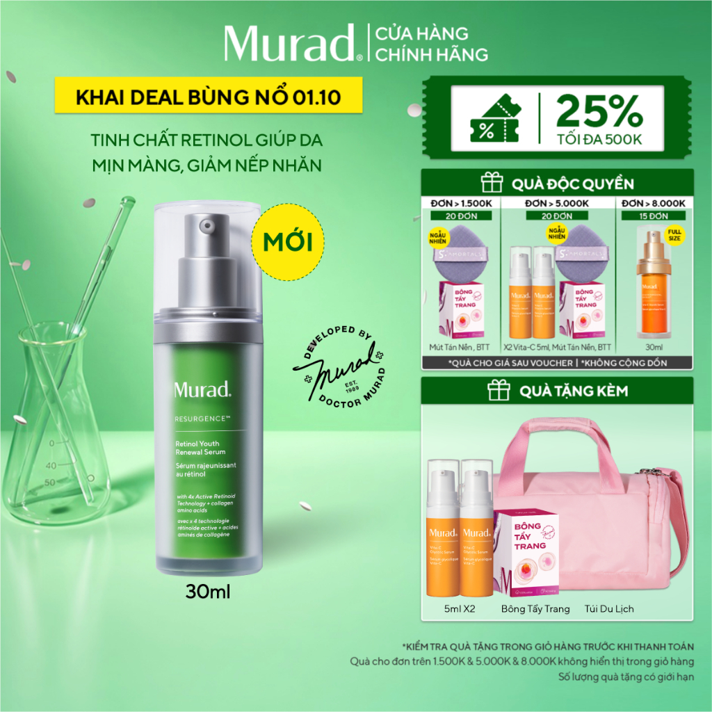 [PHIÊN BẢN MỚI] Tinh chất Retinol giúp da mịn màng và làm mờ nếp nhăn Murad Retinol Youth Renewal Serum 30ml