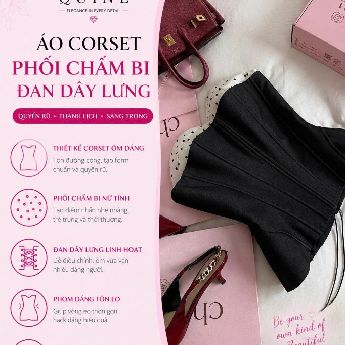 Áo Corset Phối Chấm Bi Đan Dây Lưng – Áo Nữ Tôn Dáng Nữ Tính Sang Chảnh Thời Trang