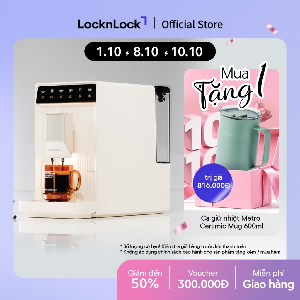 Máy Pha Cà Phê Tự Động Jenniferoom Barista Arte Coffee Machine 05 chế độ xay JRK-EM19T1OM - Màu ngà