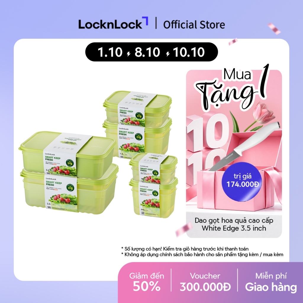 Bộ 7 hộp bảo quản thực phẩm LocknLock Smart Keep Fresh food container giữ tươi mát lên đến 31 ngày