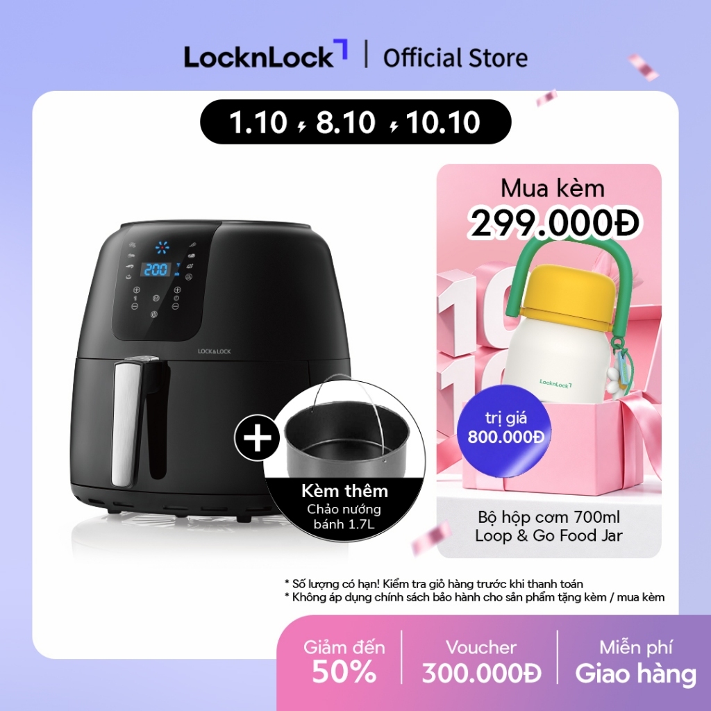 Nồi Chiên Không Dầu Lock&Lock Super Jumbo Air Fryer 7.2L Màu đen EJF296BLK